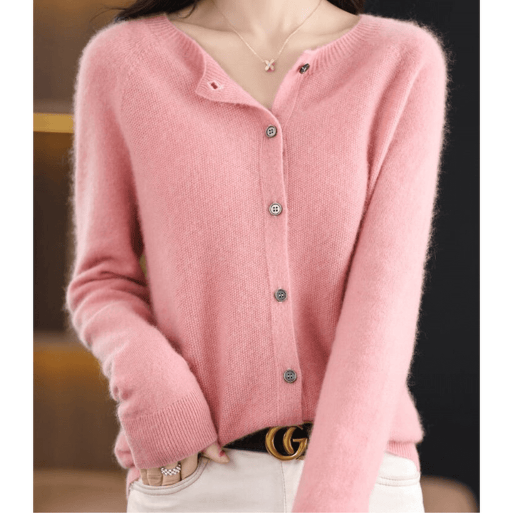 Women’s Wool-like O-neck Cardigan Sweater