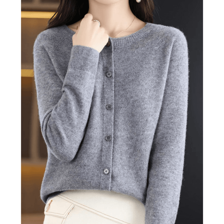 Women’s Wool-like O-neck Cardigan Sweater