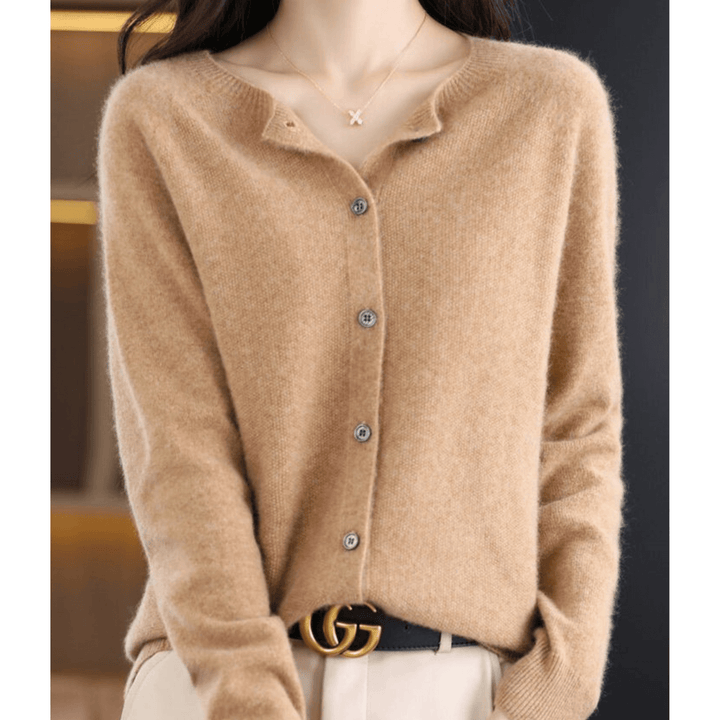 Women’s Wool-like O-neck Cardigan Sweater