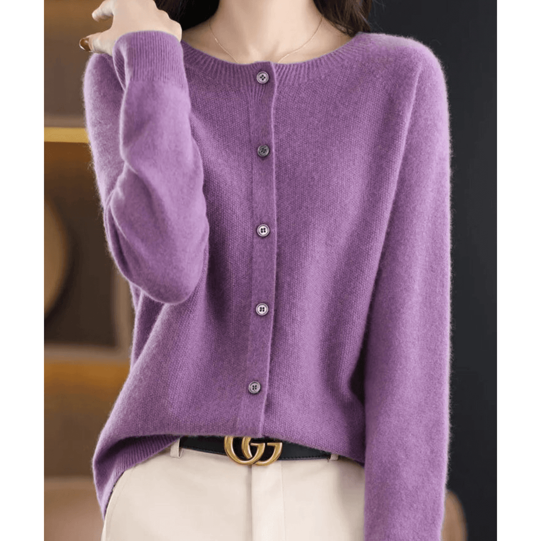 Women’s Wool-like O-neck Cardigan Sweater