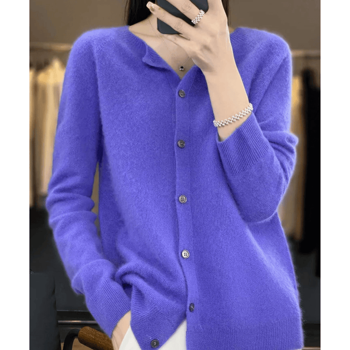 Women’s Wool-like O-neck Cardigan Sweater