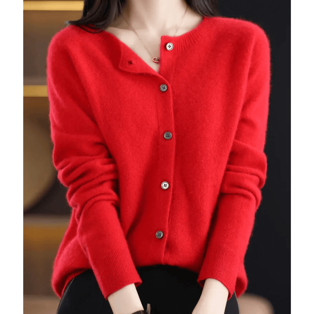 Women’s Wool-like O-neck Cardigan Sweater