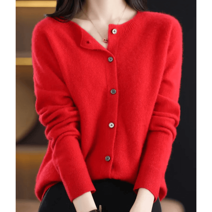 Women’s Wool-like O-neck Cardigan Sweater