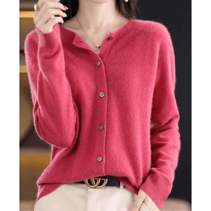Women’s Wool-like O-neck Cardigan Sweater
