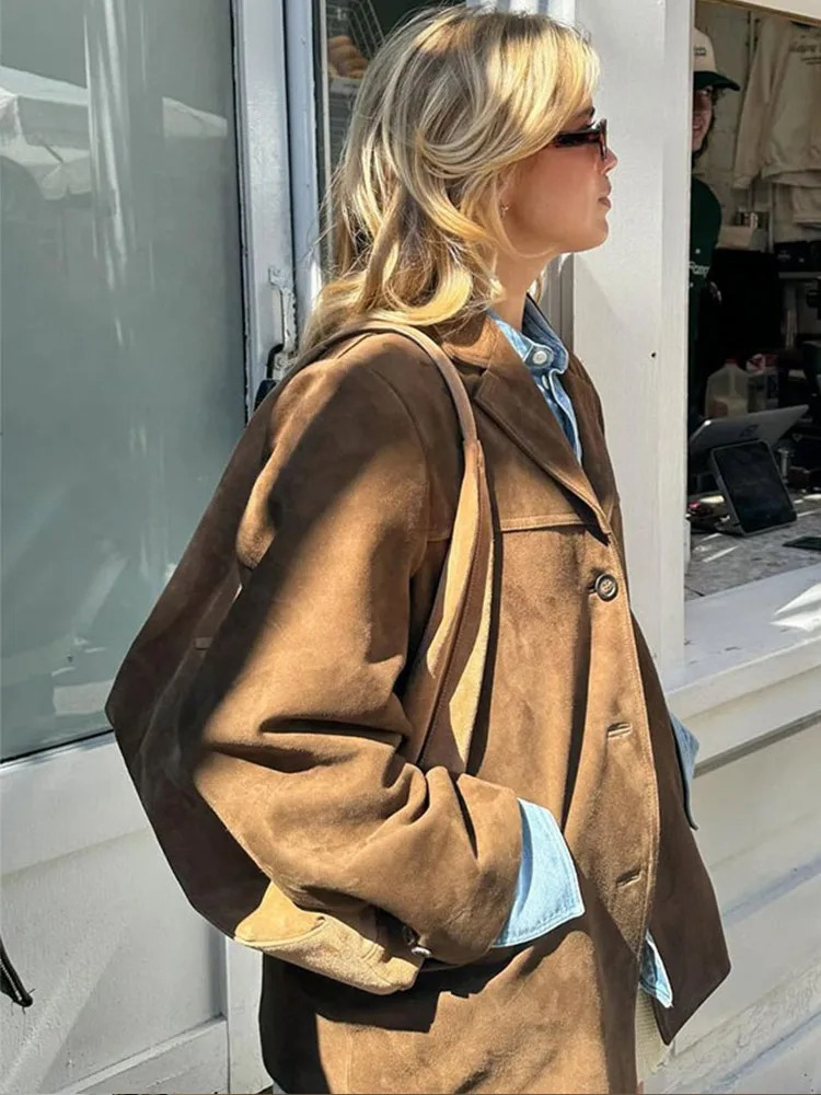Women’s Oversized Brown Trenchcoat with Wide Lapel
