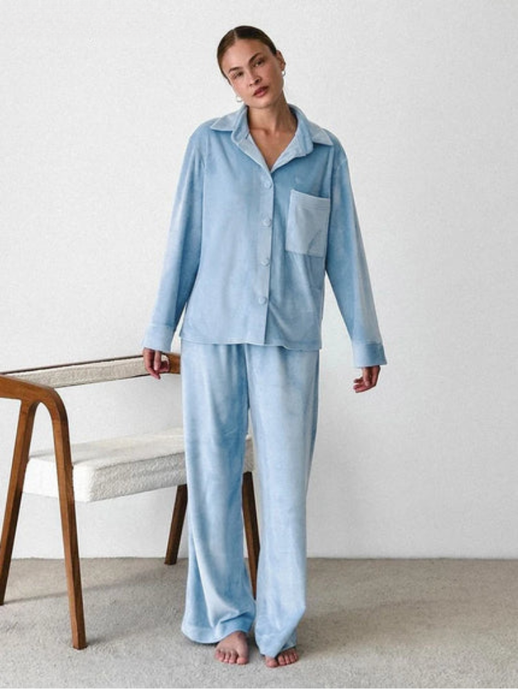 Women's 2-Piece Pyjama Set with Button-Up Shirt and Trousers