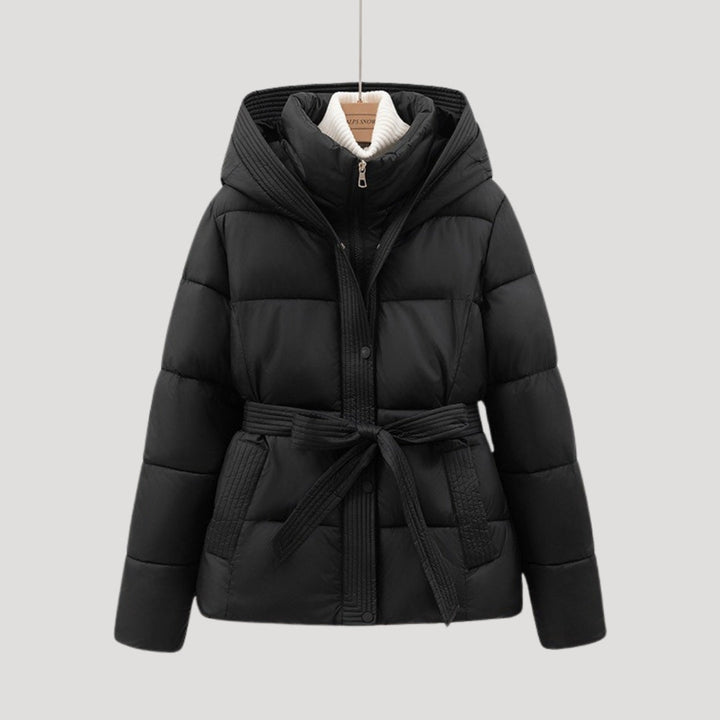 Women’s Winter Puffer Jacket with Hood and Belt