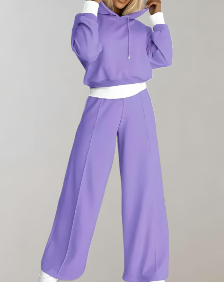 Women's 2-Piece Hoodie Tracksuit Set with Wide-Leg Trousers