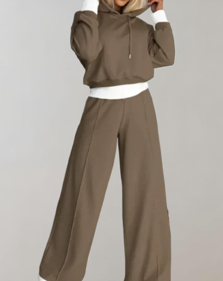 Women's 2-Piece Hoodie Tracksuit Set with Wide-Leg Trousers