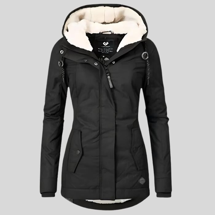 Women's Rain Jacket with Hood and Extended Back Hem