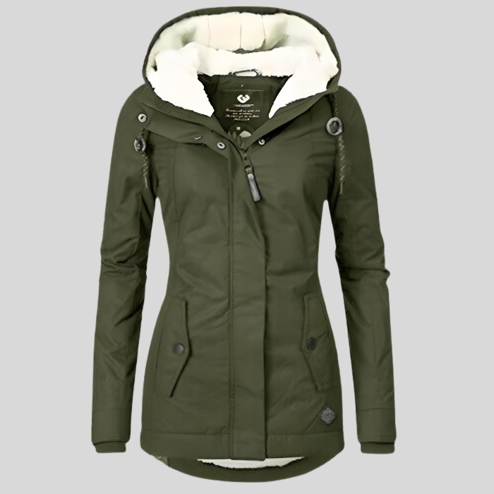 Women's Rain Jacket with Hood and Extended Back Hem