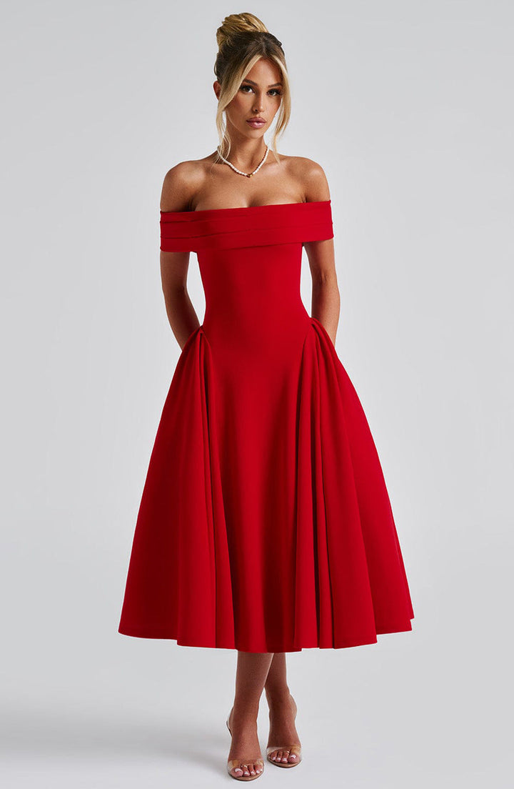 Chérie - Off Shoulder Flare Midi Dress