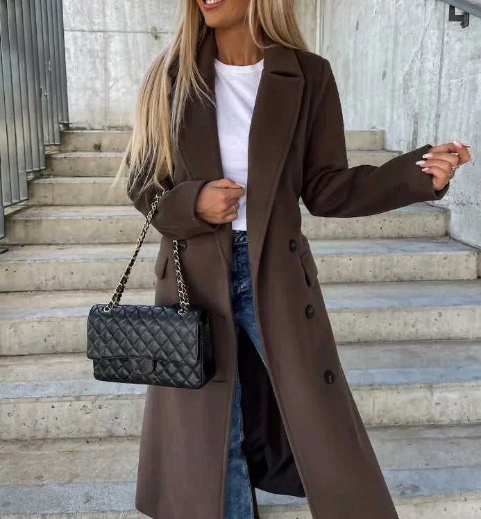 Women’s Long Buttoned Winter Coat with Belt