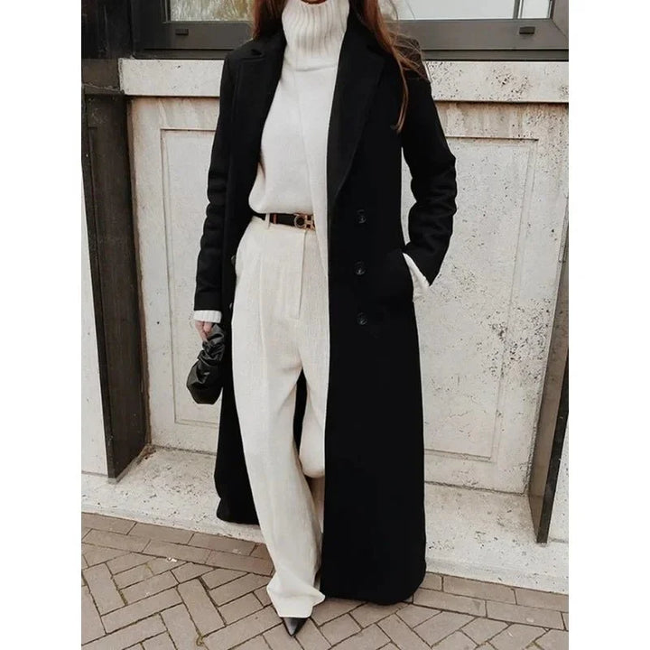 Women's Longline Wool-Blend Coat with Tailored Fit