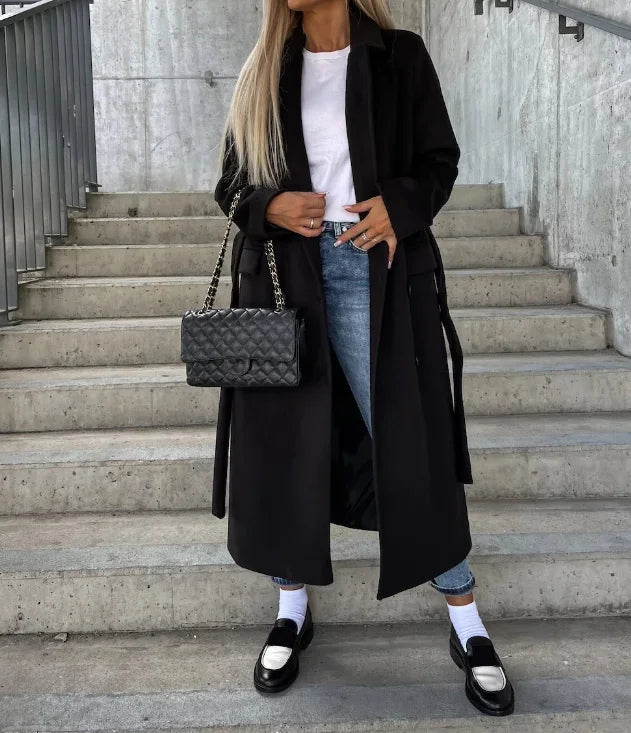 Women’s Long Buttoned Winter Coat with Belt