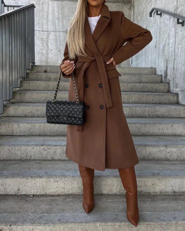Women’s Long Buttoned Winter Coat with Belt