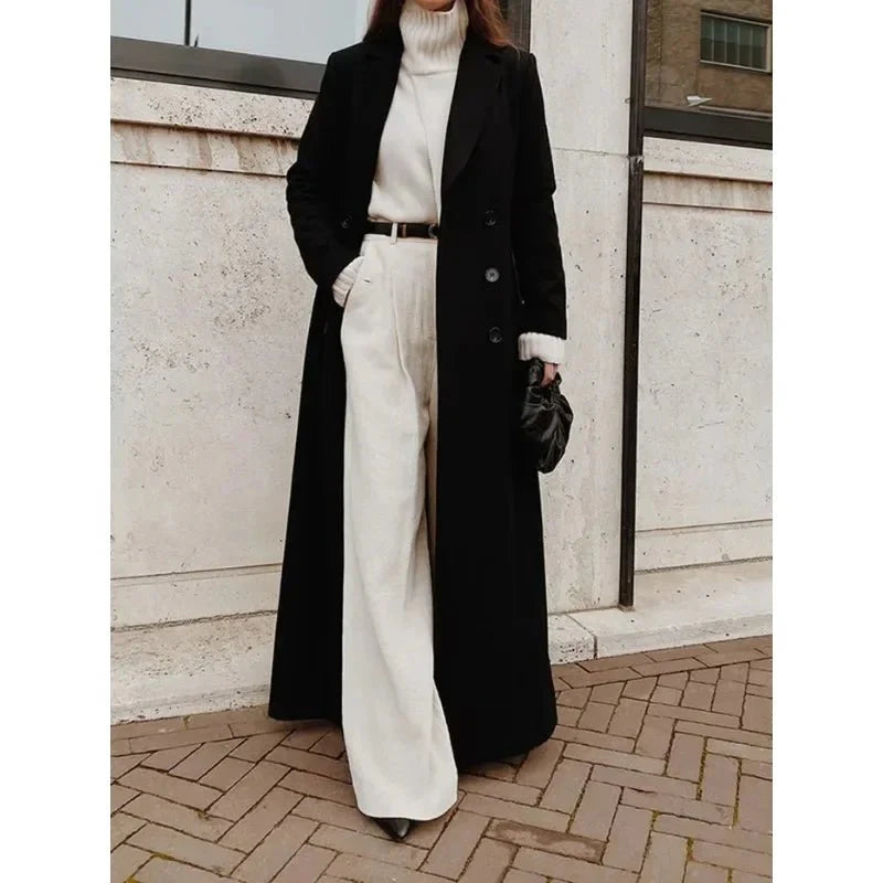 Women's Longline Wool-Blend Coat with Tailored Fit