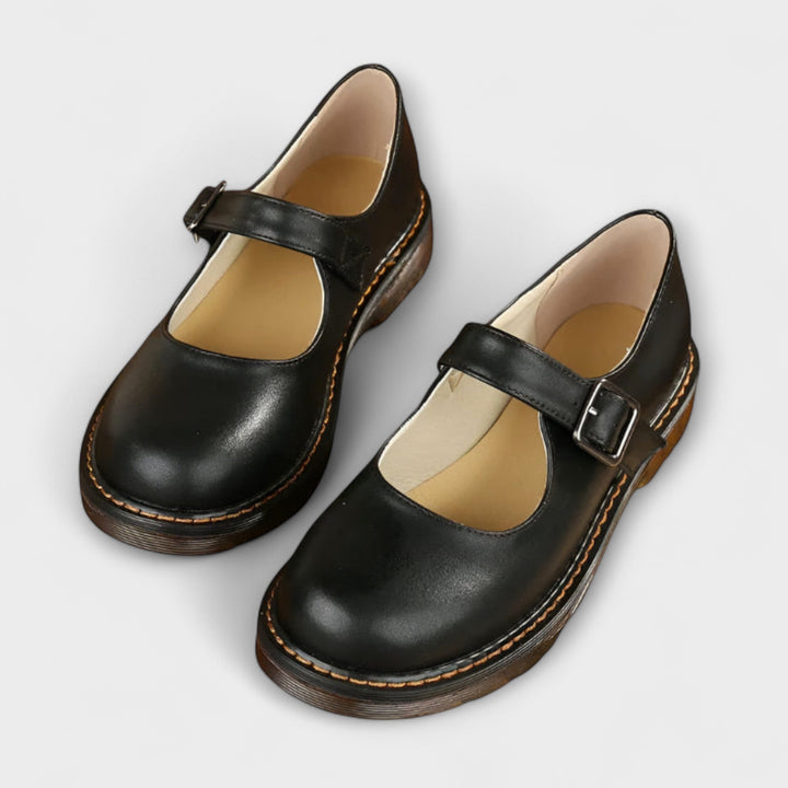 Women's Mary Jane Shoes with Buckle Strap and Flat Sole