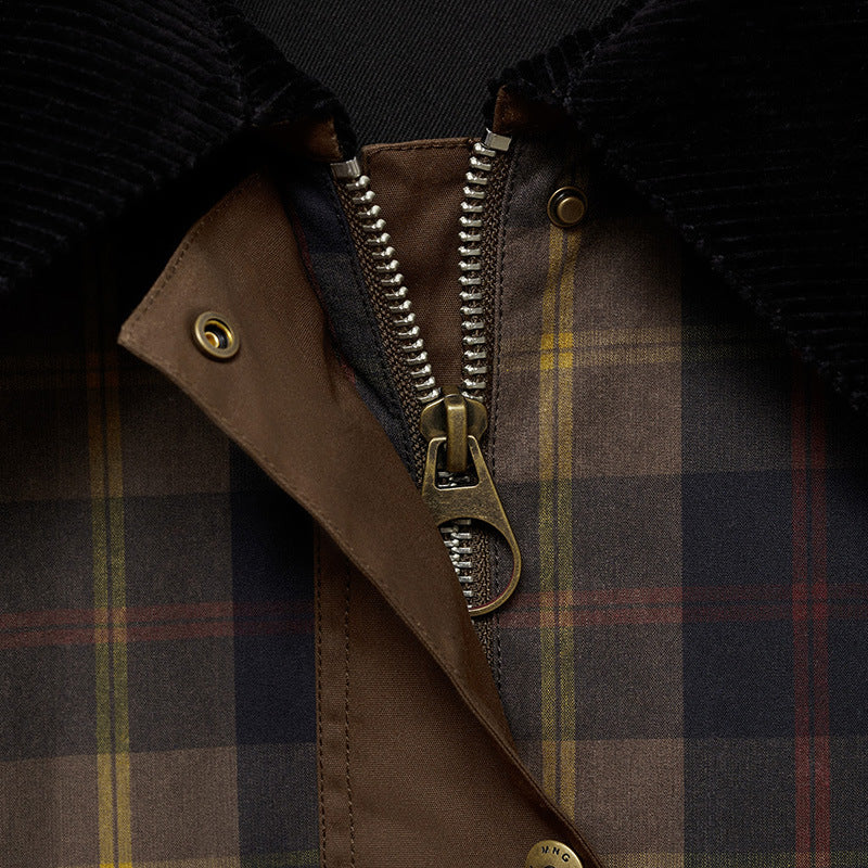 Women's Checked Jacket with Faux Fur Collar