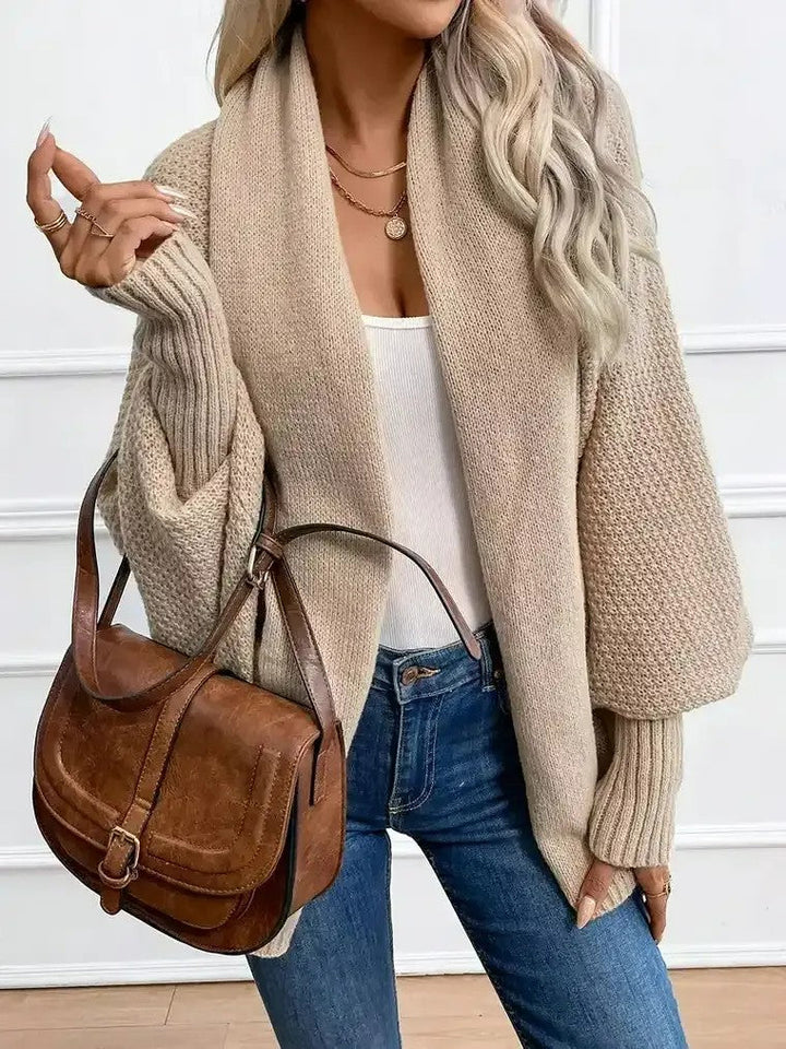 Women's Oversized Shawl Collar Cardigan with Batwing Sleeves
