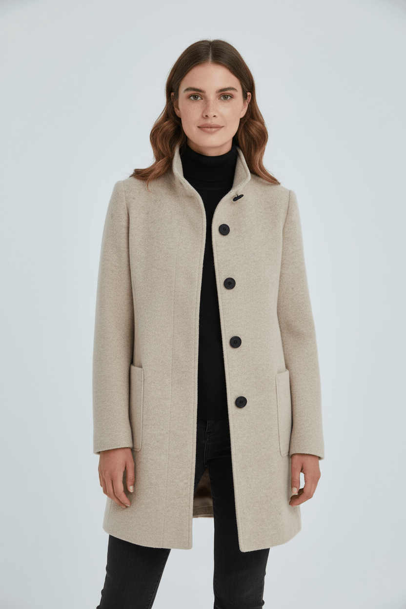 Veyra | Elara – Women’s Wool Blend Coat with Stand Collar and Pockets