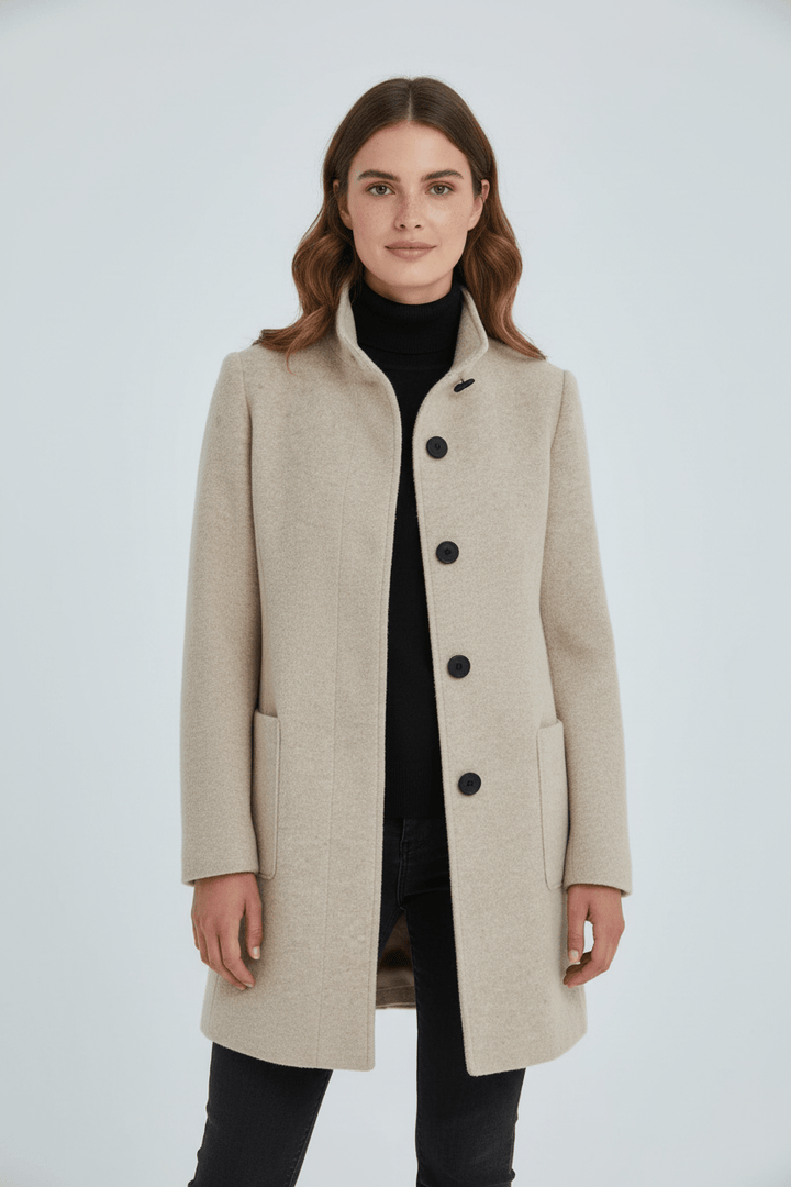 Veyra | Elara – Women’s Wool Blend Coat with Stand Collar and Pockets