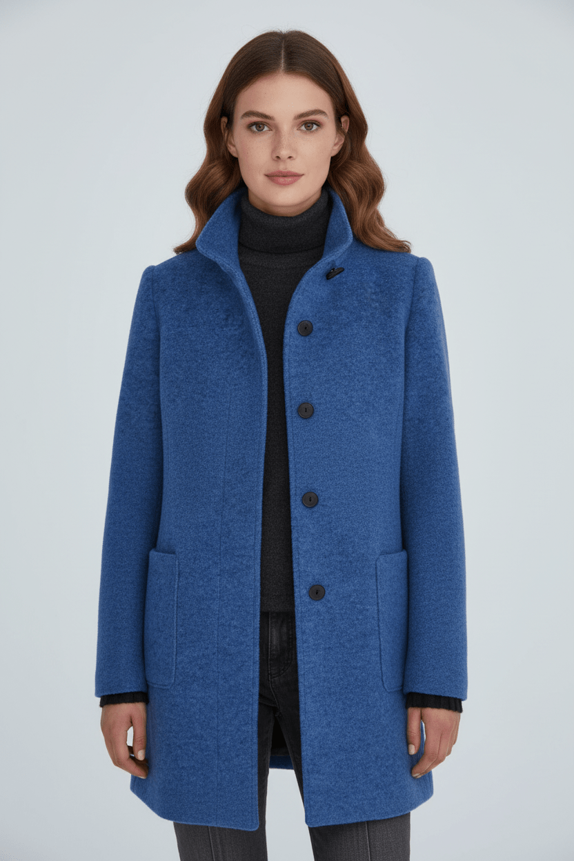 Veyra | Elara – Women’s Wool Blend Coat with Stand Collar and Pockets