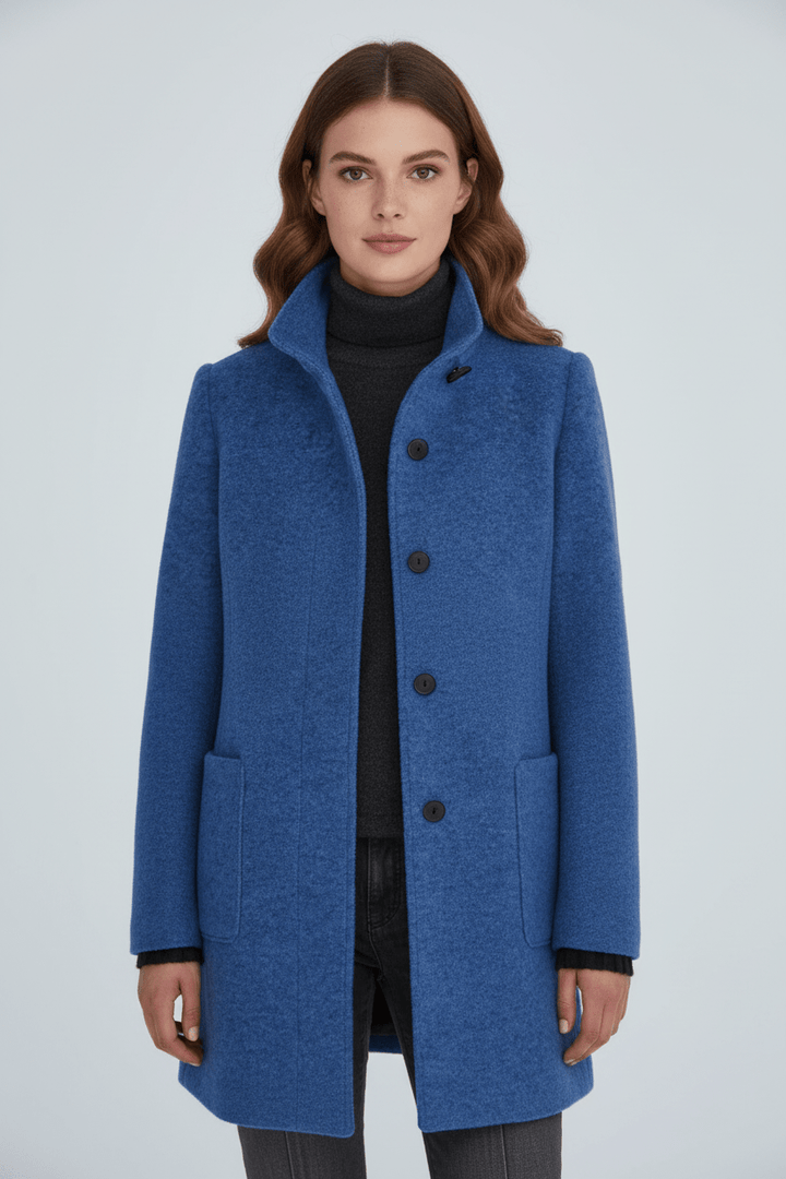 Veyra | Elara – Women’s Wool Blend Coat with Stand Collar and Pockets