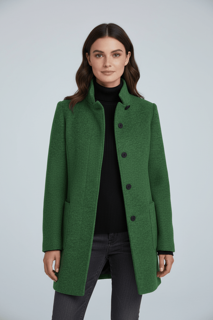Veyra | Elara – Women’s Wool Blend Coat with Stand Collar and Pockets