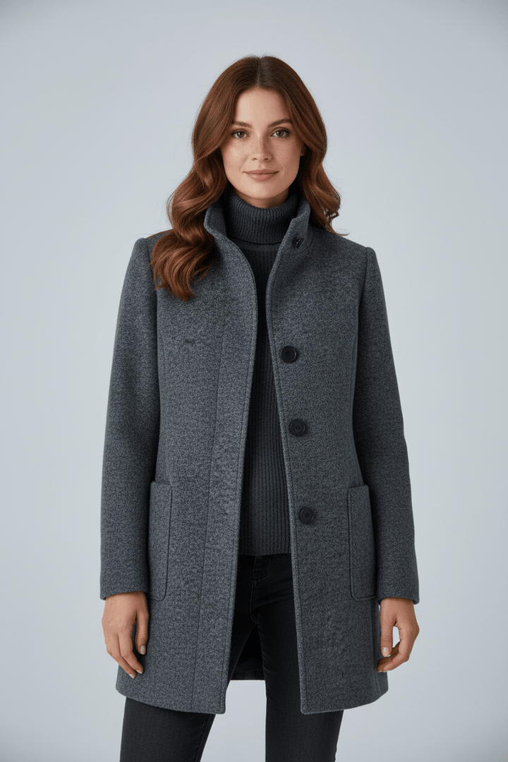 Veyra | Elara – Women’s Wool Blend Coat with Stand Collar and Pockets