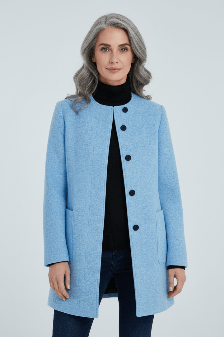 Veyra | Elara – Women’s Wool Blend Coat with Stand Collar and Pockets