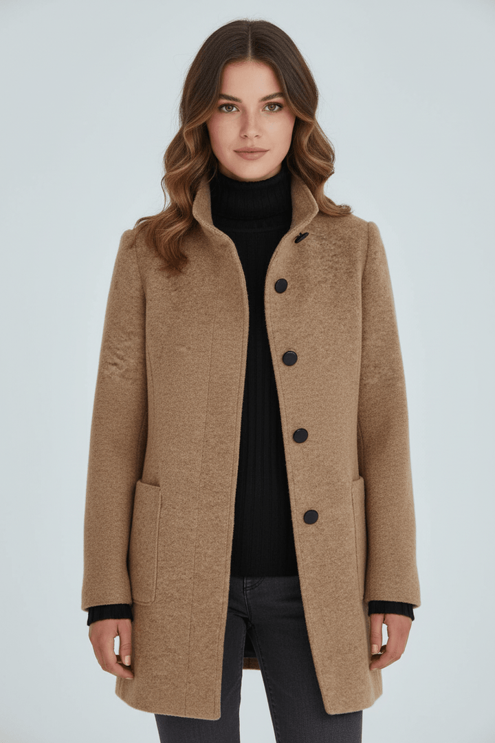 Veyra | Elara – Women’s Wool Blend Coat with Stand Collar and Pockets