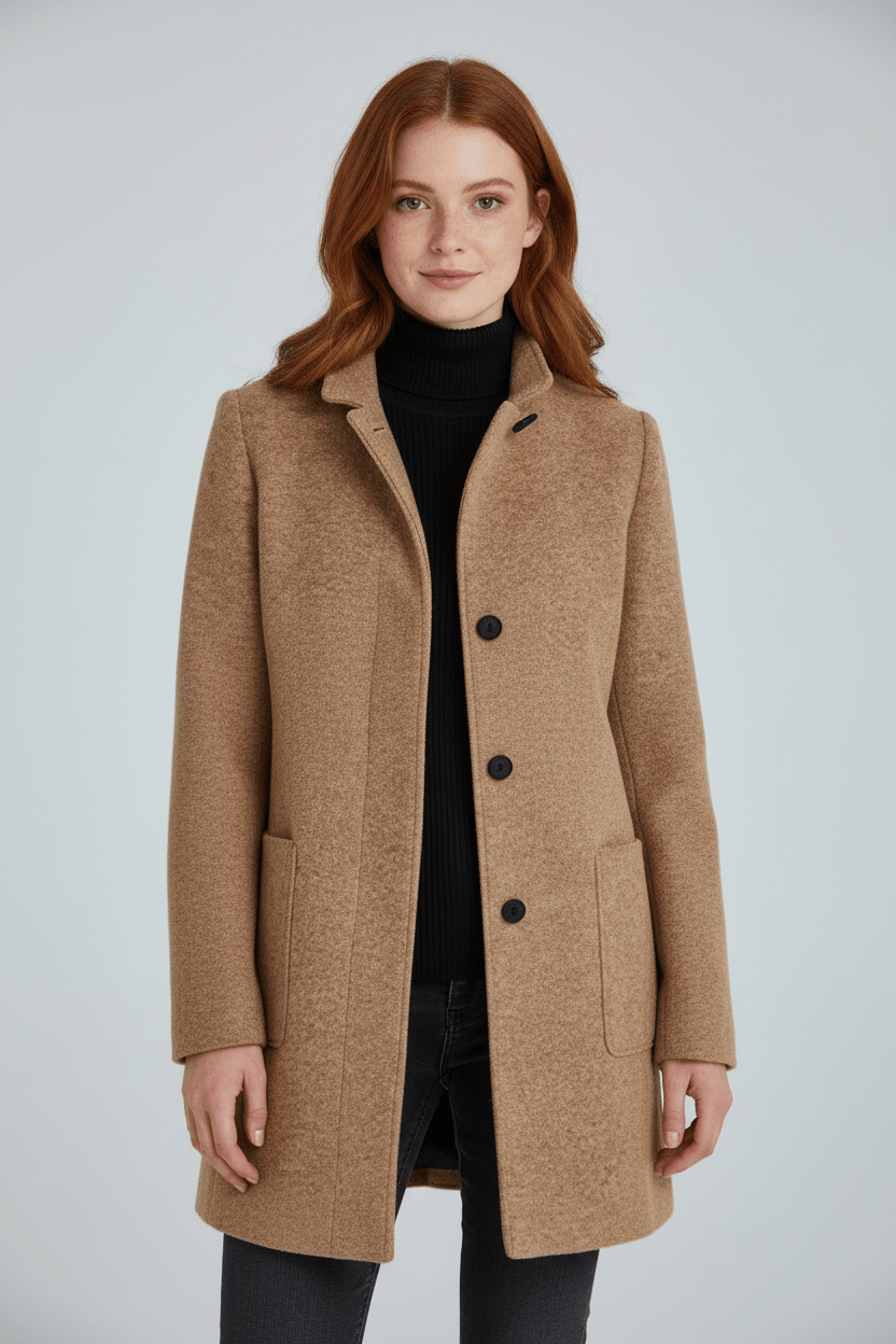 Veyra | Elara – Women’s Wool Blend Coat with Stand Collar and Pockets