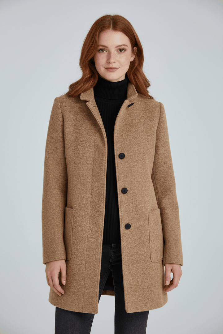 Veyra | Elara – Women’s Wool Blend Coat with Stand Collar and Pockets