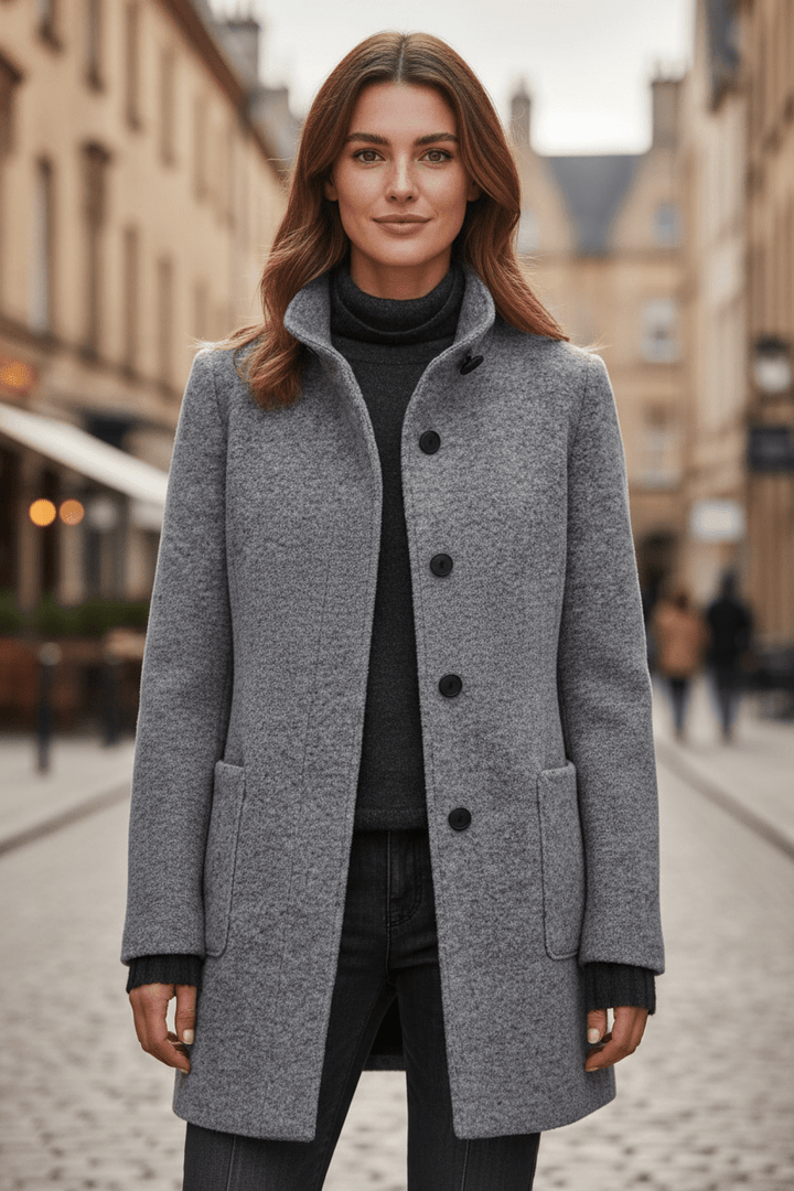 Veyra | Elara – Women’s Wool Blend Coat with Stand Collar and Pockets