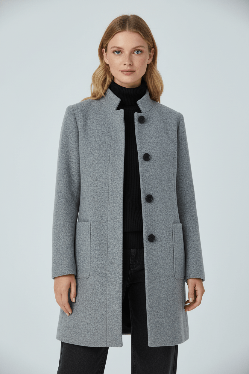 Veyra | Elara – Women’s Wool Blend Coat with Stand Collar and Pockets
