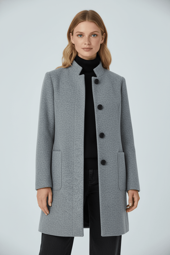 Veyra | Elara – Women’s Wool Blend Coat with Stand Collar and Pockets
