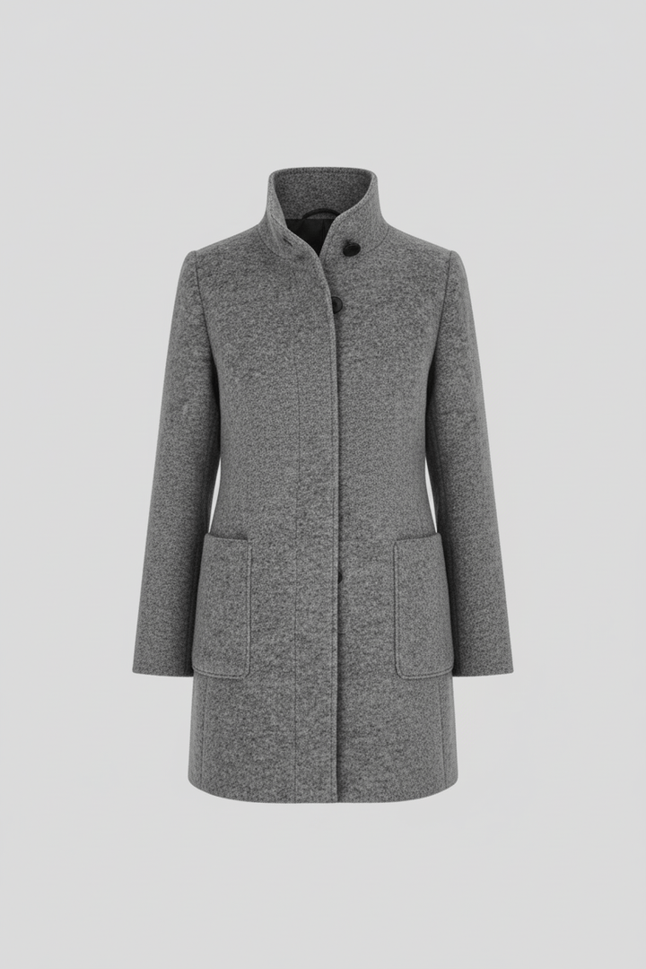 Veyra | Elara – Women’s Wool Blend Coat with Stand Collar and Pockets