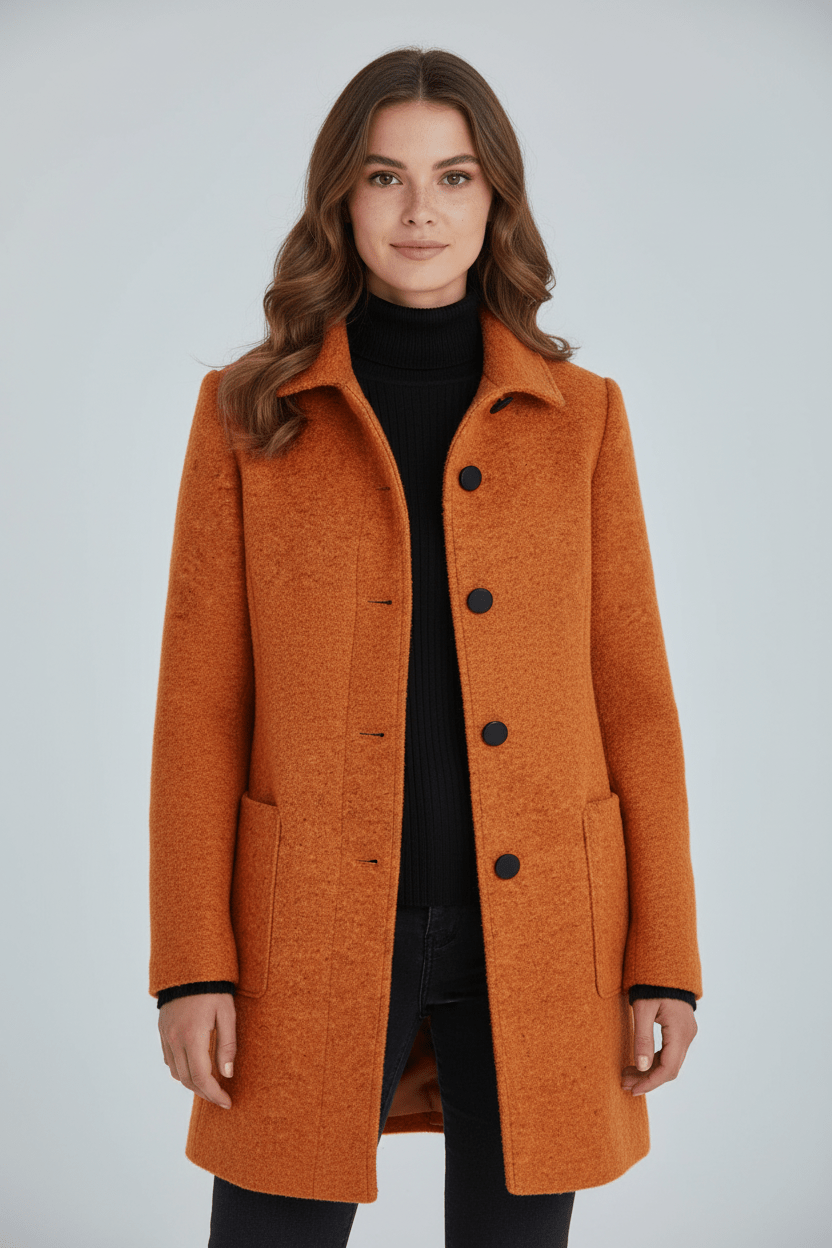 Veyra | Elara – Women’s Wool Blend Coat with Stand Collar and Pockets