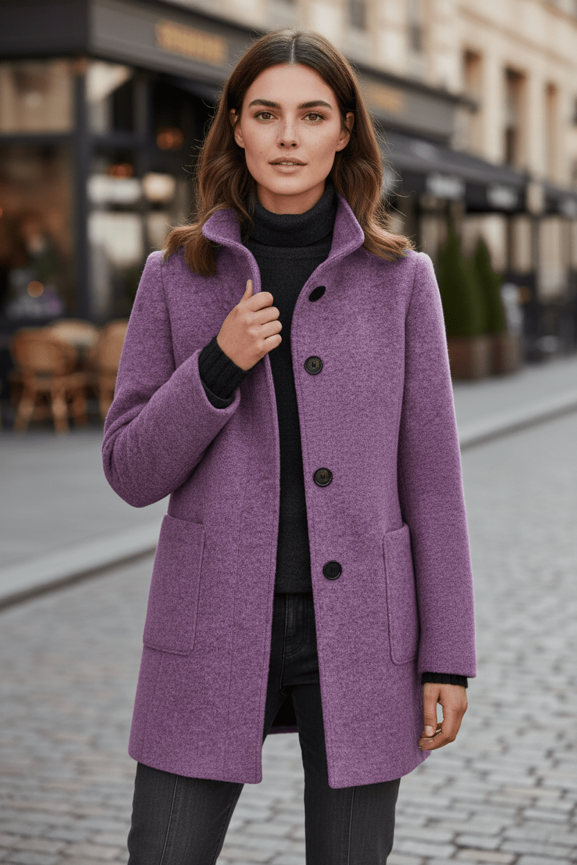 Veyra | Elara – Women’s Wool Blend Coat with Stand Collar and Pockets