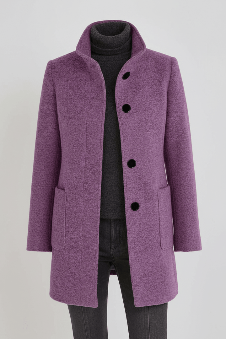 Veyra | Elara – Women’s Wool Blend Coat with Stand Collar and Pockets