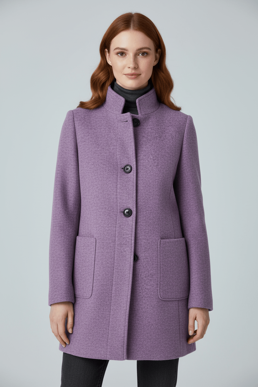 Veyra | Elara – Women’s Wool Blend Coat with Stand Collar and Pockets