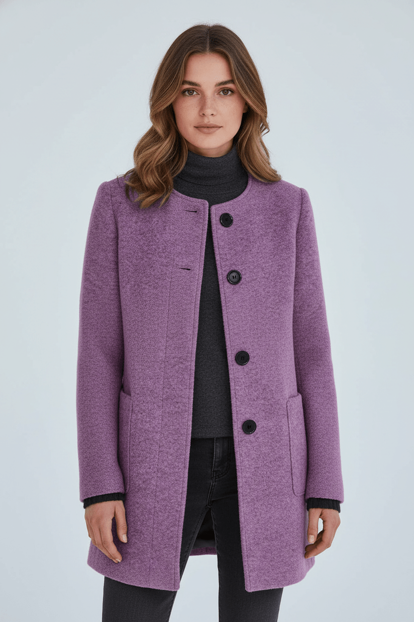 Veyra | Elara – Women’s Wool Blend Coat with Stand Collar and Pockets