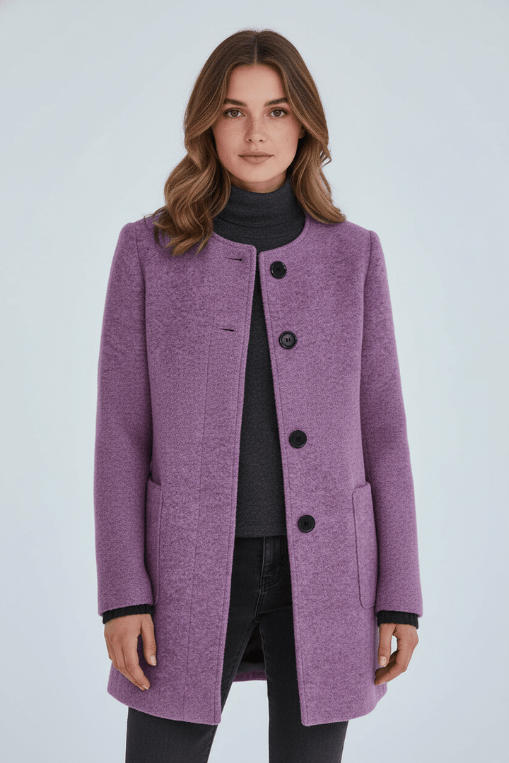 Veyra | Elara – Women’s Wool Blend Coat with Stand Collar and Pockets