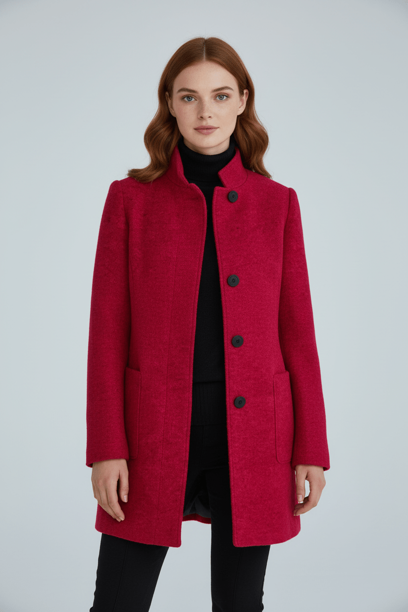 Veyra | Elara – Women’s Wool Blend Coat with Stand Collar and Pockets