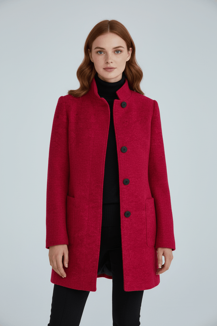 Veyra | Elara – Women’s Wool Blend Coat with Stand Collar and Pockets