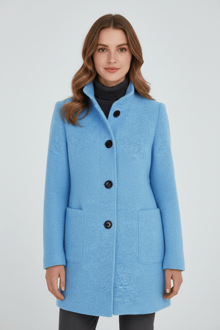 Veyra | Elara – Women’s Wool Blend Coat with Stand Collar and Pockets