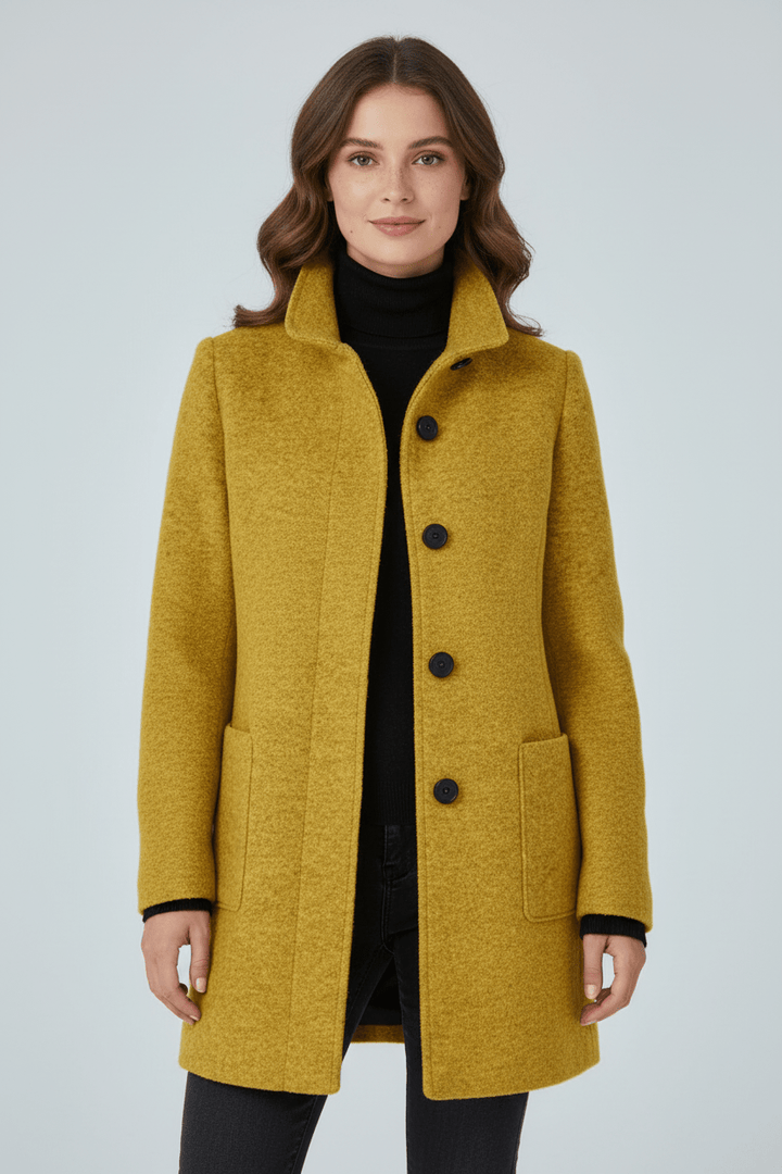Veyra | Elara – Women’s Wool Blend Coat with Stand Collar and Pockets
