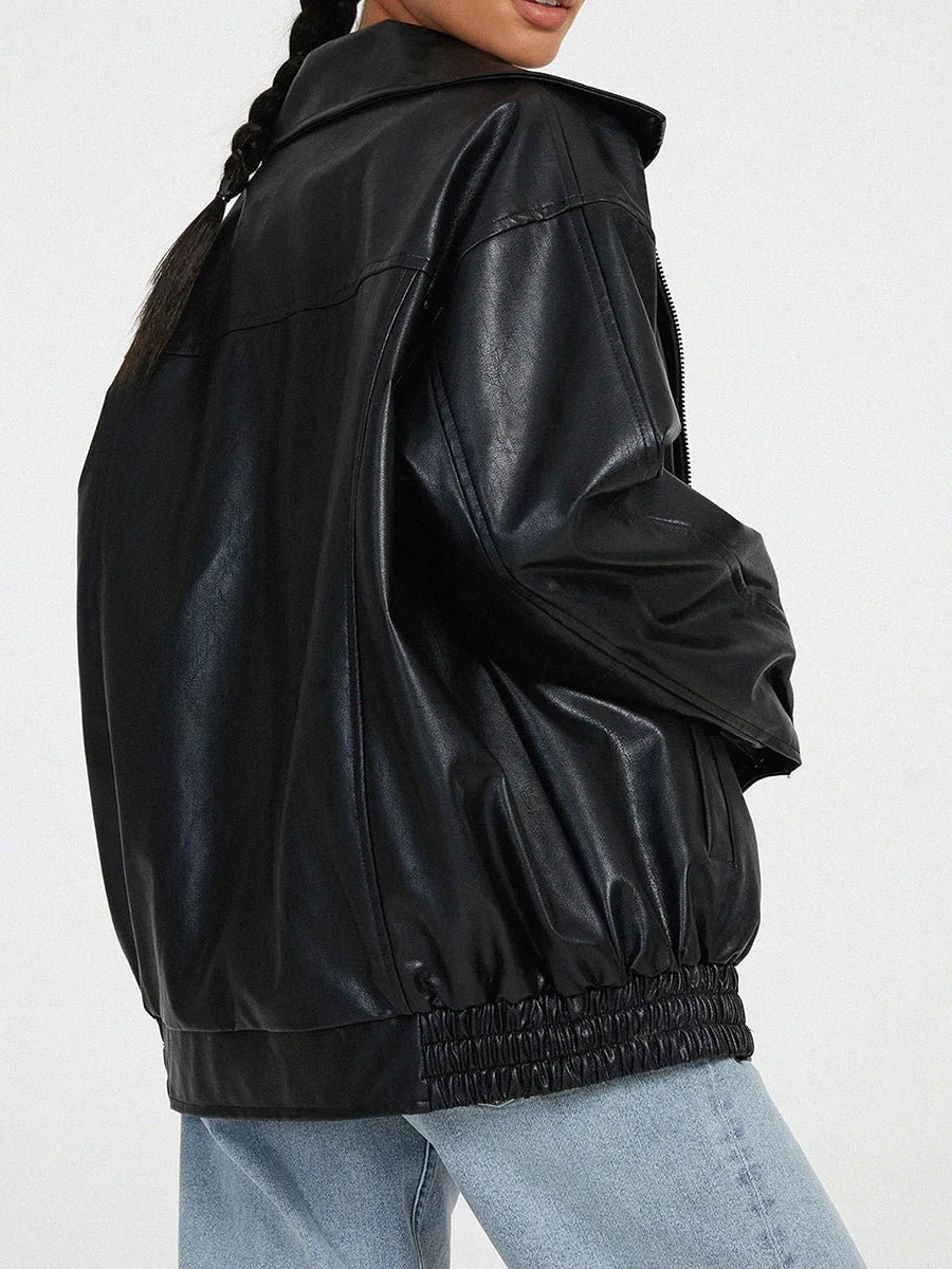 Women's Oversized Bomber Jacket with Zipper Front