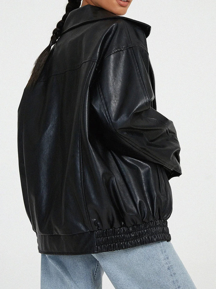 Women's Oversized Bomber Jacket with Zipper Front